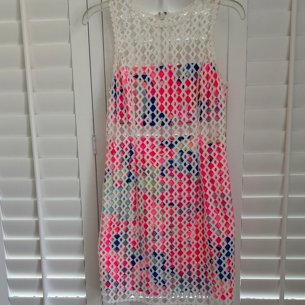 Lilly Pulitzer Dee Shift White Geo Lattice Dress Size 2
